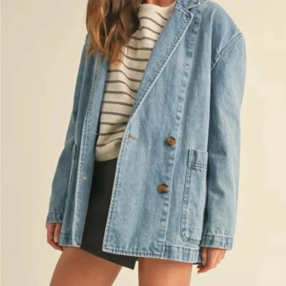 MIOU MUSE | DENIM OVERSIZE BLAZER Size Small - Picture 1 of 11
